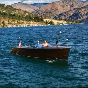Two people in a boat on the lake
