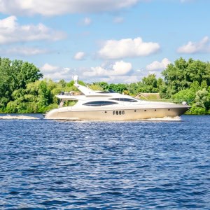 A yacht floating on the water